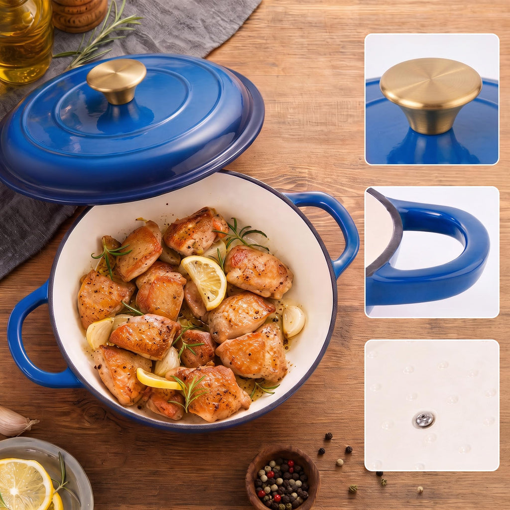 Dutch Oven Enameled Cast Iron with Lid - Big Dual Handles - Oven Safe up to 500°F - Classic Round Pot for Versatile