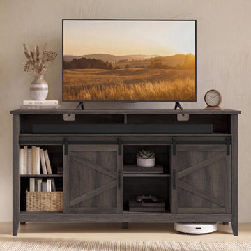 Tall Farmhouse TV Stand, Entertainment Center with Door for 65'' TV