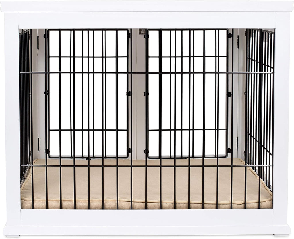 Decorative Dog Kennel with Pet Bed, Small Pet House, Double Door Indoor Crate, Engineered Wood & Wire Furniture, Side