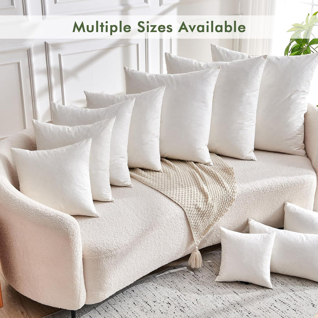 Feather Down Throw Pillow Inserts 18 x 18, 100% Organic Cotton Shell, Soft Decorative Square Pillows Insert - Set of 2