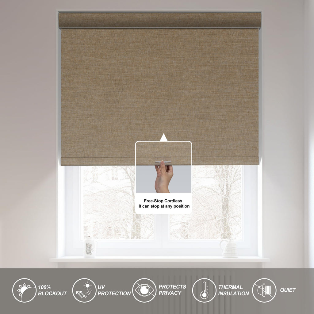 Blackout Roller Shades for Windows, Beige, Custom Size