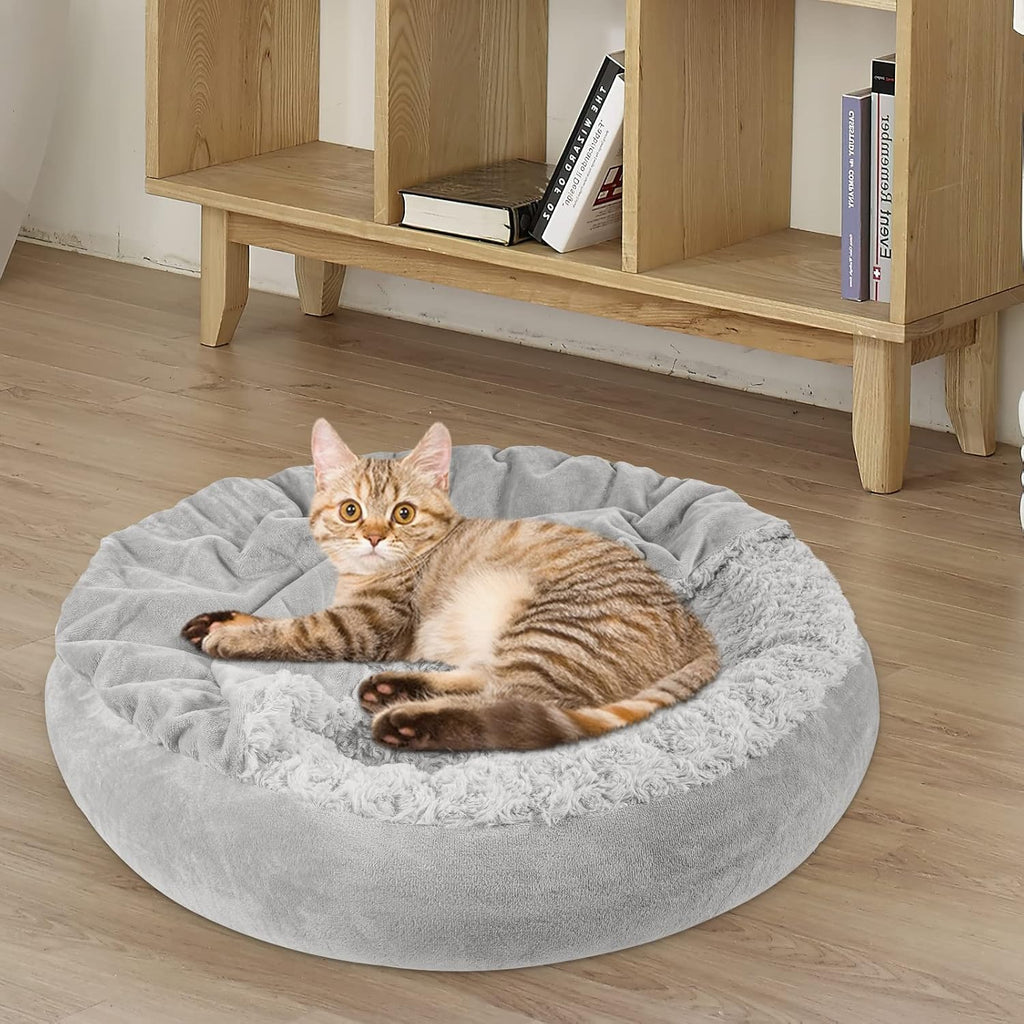 Dog Beds for Small Medium Dogs, Cozy Cuddler Luxury Puppy Pet Bed with Blanket Attached, Donut Round Calming