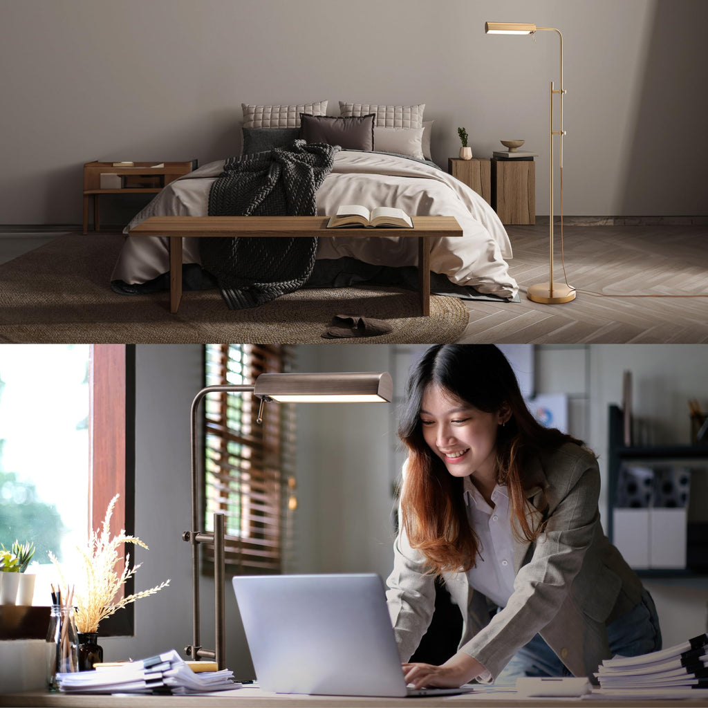 Cedric Adjustable Pharmacy Floor Lamp - Industrial Design for Reading, Crafting, Work - 10W LED, Height 45-61 inches