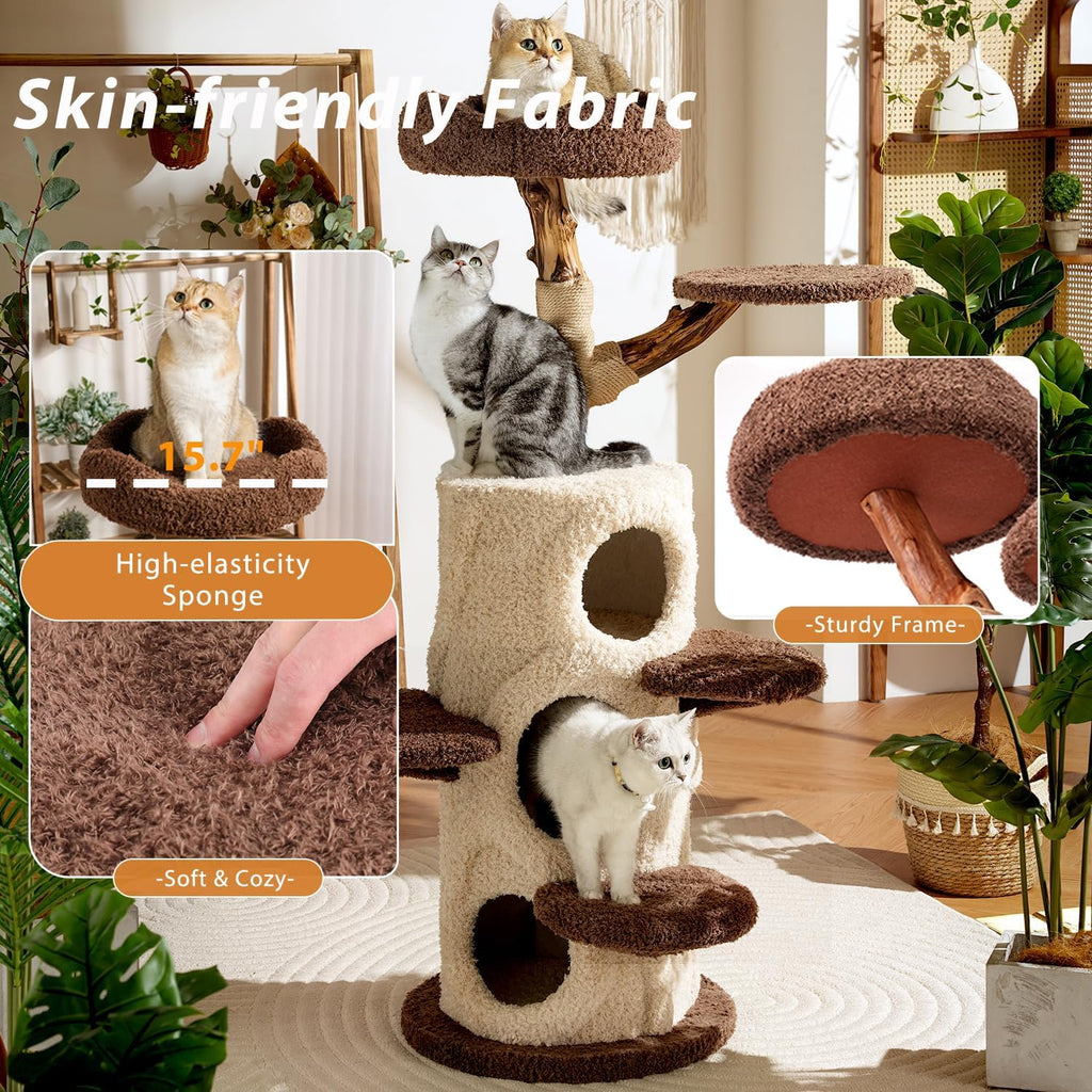 54.7'' Cat Tree Tower for Indoor Cats with 3 Condos, Scratching Post, Perch