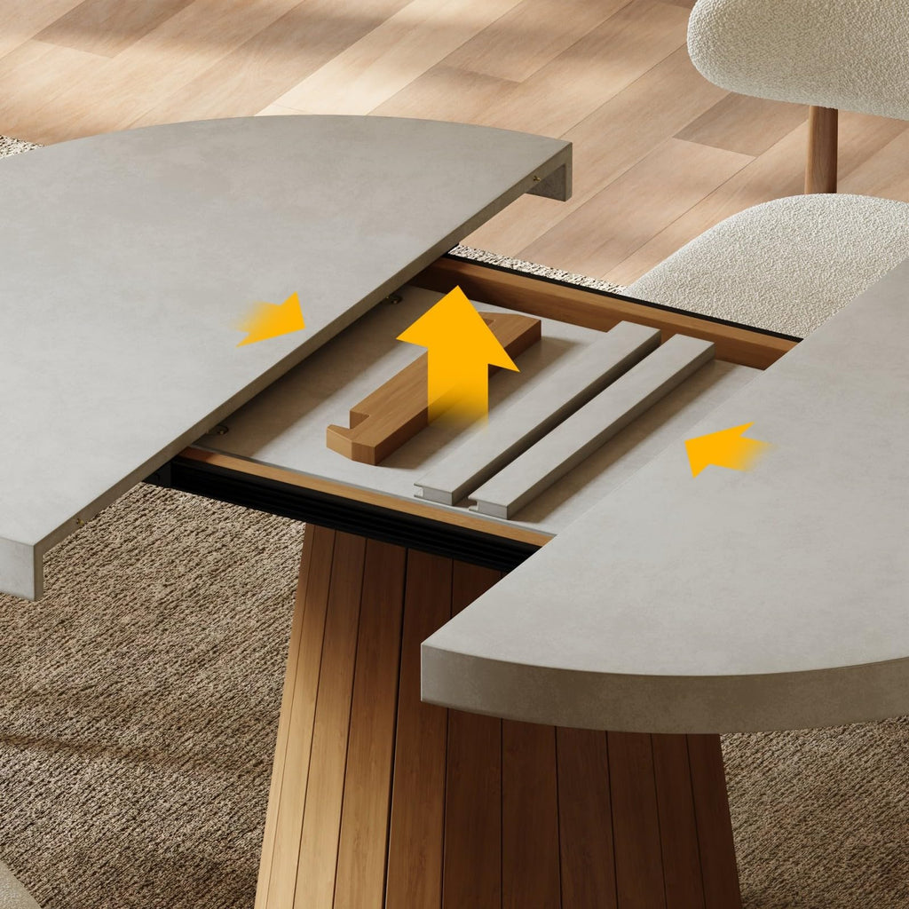 Extendable Dining Table for 6 Round to Oval 39"-55", Solid Wood Kitchen Table for 4-6 People, Space-Saving Design for