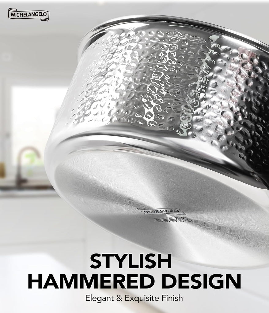 Triply Stainless Steel Pots and Pans Set, 10-Piece Hammered Stainless Steel Cookware Set with Golden Handle, Premium