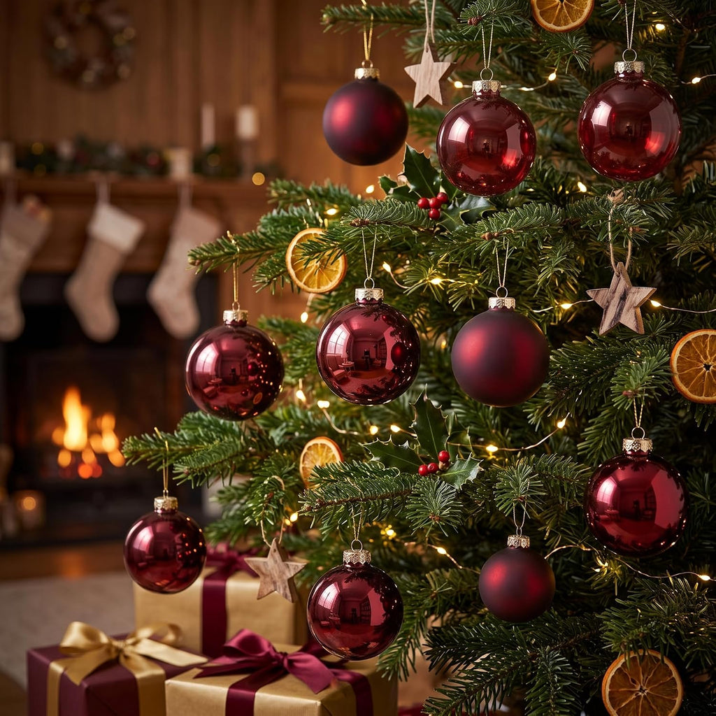 12Pcs Burgundy Red Glass Christmas Balls Ornament for Tree, 2.36''