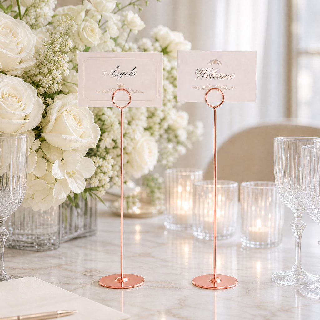 12 Inch Rosegold Steel Place Card Holder, 16 Pack Table Number Holder, Table Card Stand, Table Number Stand for Photos