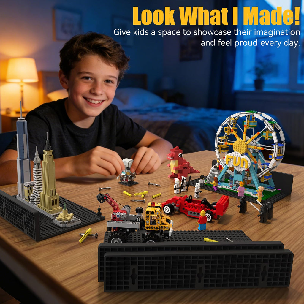 4-Pack Floating Shelves for Wall Compatible with Lego Bricks, Black
