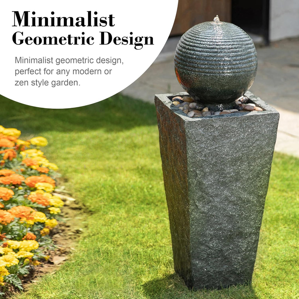Outdoor Water Fountain with LED Light, Decorative Sphere Pedestal Outdoor Fountain with Submersible Pump