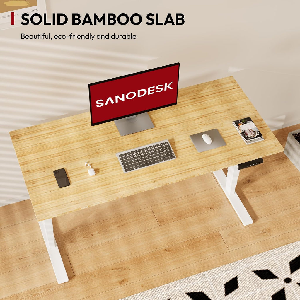 Solid Bamboo Dual Motor Standing Desk, 220 lbs, 60 * 30 | One-Piece Top, 3-Stage Sit Stand Desk with 4 Memory