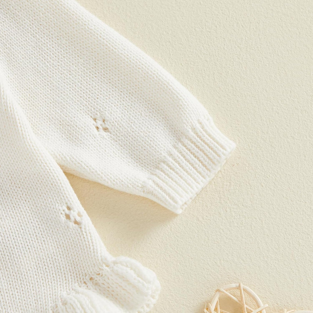 Newborn Baby Girl Coming Home Outfit Ruffle Knit Sweater Romper