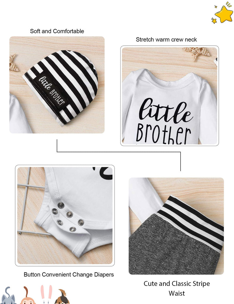 Baby Boy Clothes Little Brother Newborn outfit Long Sleeve Romper+Long Pants+Stripe Hat 3PCS Baby Boy