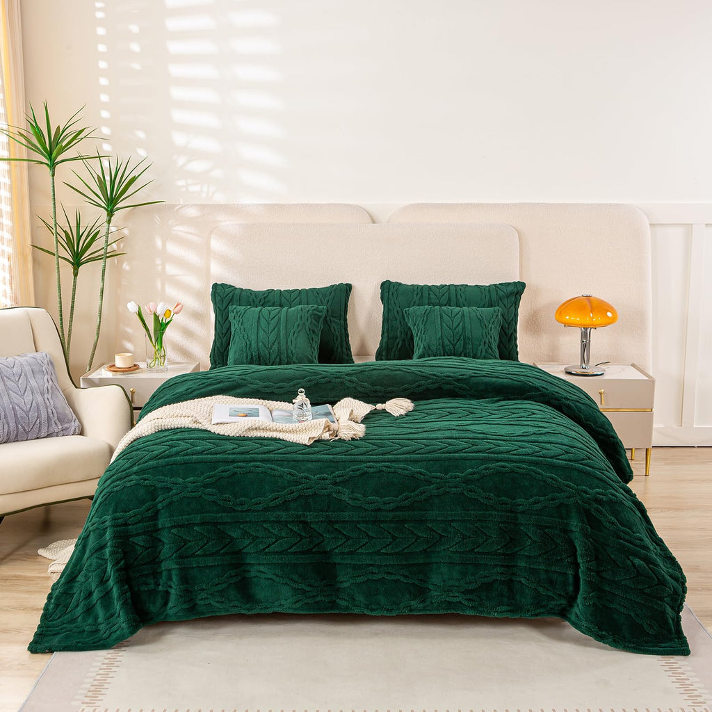 Sherpa Throw Pillow Covers, Set of 2-Forest Green, 18"x18"