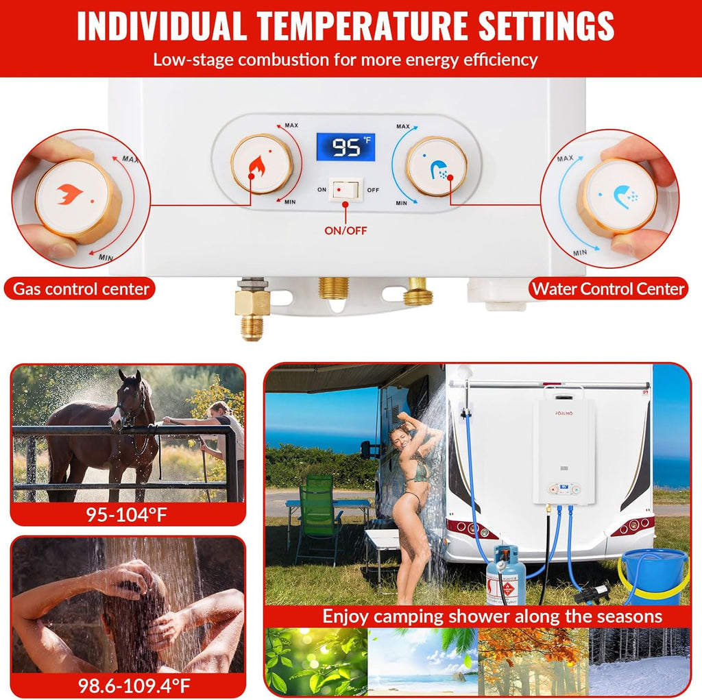 Tankless Water Heater Propane, 3.18GPM 12L Outdoor Portable water heater, with 2 GPM Water Pump