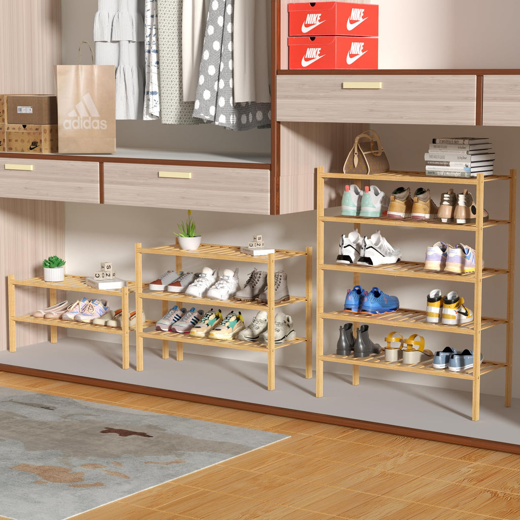 4 Tier Bamboo Shoe Rack for Closet Free Standing Wood Shoe Shelf Small Space Stackable 27"x11"x26" (Natural)