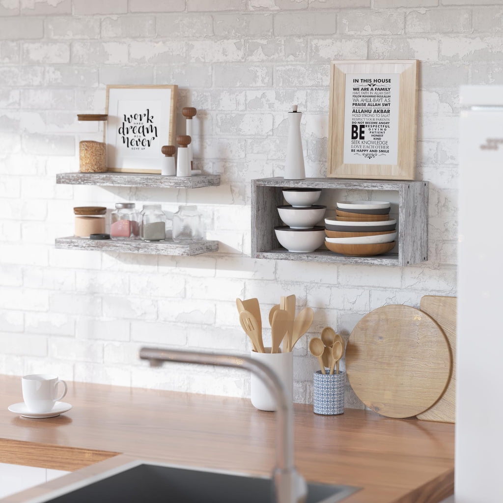 3-Set Rustic White Floating Shelf, Bathroom Shelf Over Toilet
