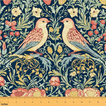 Mexican Otomi Fabric By The Yard, Boho Bird Upholstery Fabric, Colorful