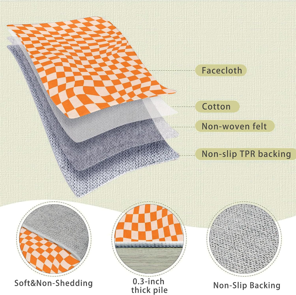 Orange Checkered Area Rug,Autumn Washable Area Rug 5x7 Large Rugs Non-Slip Soft Low Pile Carpet Rug Bedside Dining