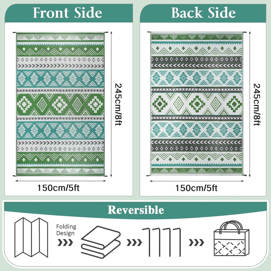 Outdoor Rug Waterproof Reversible Plastic Straw Patio Camping Rug, Portable Indoor Outdoor RV Mat Carpet for