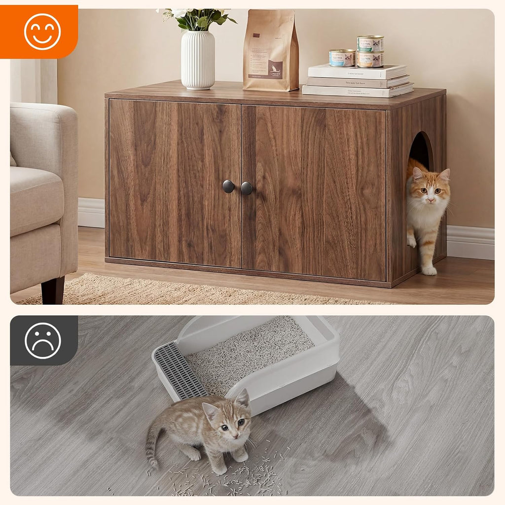 Cat Litter Box Enclosure, Hidden Litter Box Furniture with Side Entry, Litter Box Cabinet, Indoor Cat House, End Side