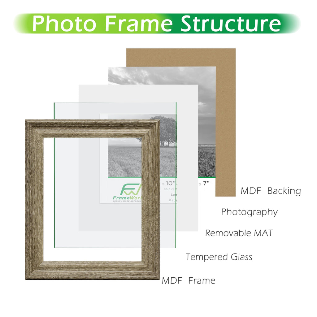 2-Pack - 8" x 10" Matted to 5" x 7" Rustic Farmhouse Wooden Picture Frames with Luxury Wide Molded Edge, Removable