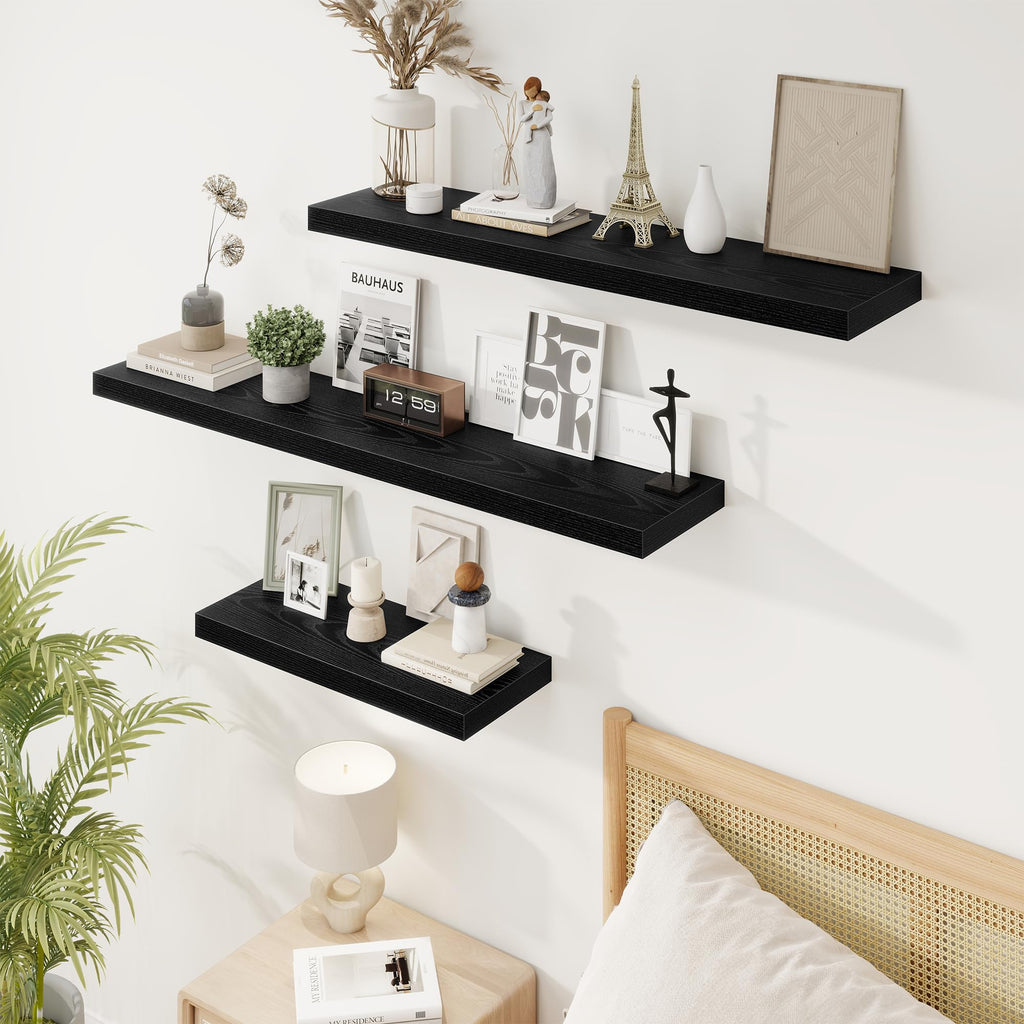 16 Inch Floating Shelves, 9.3" Deep Floating Shelf Wall Mounted, 16" Wall Shelves, Rustic Deep Bookshelf, Large