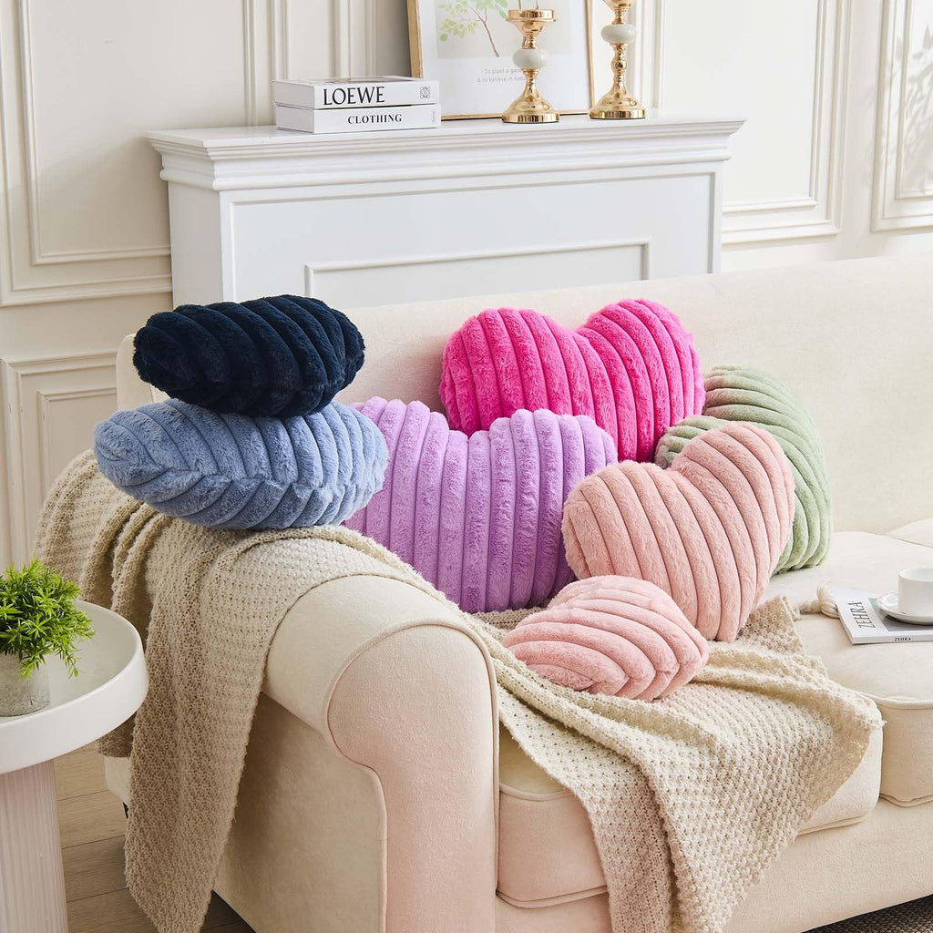 Heart Pillows Heart Decorative Pillow Soft Fluffy Heart Shaped Lavender Throw Pillows with Faux Rabbit Fur Aesthetic