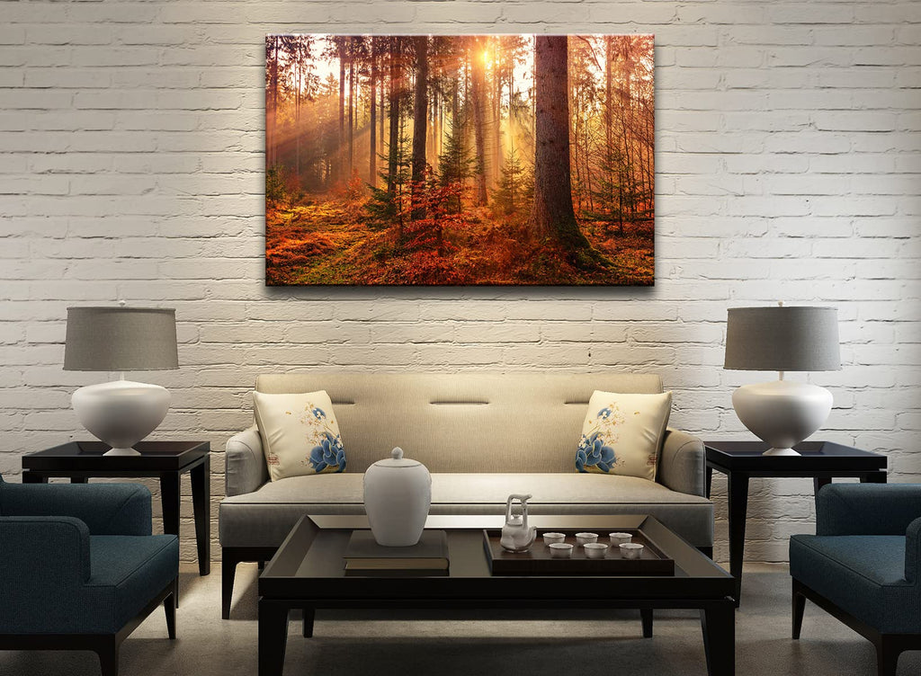 Mystery Forest Light Wall Art, Nature Landscape Pictures Canvas Prints Wall Decor, Autumn Trees Paintings Hang
