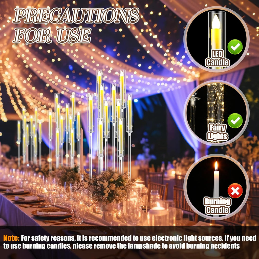 4 Pcs 10 Arm Wedding Acrylic Candelabra Table Centerpieces with 40 LED Candle 46.5'' Tall Floor Candlestick Clear