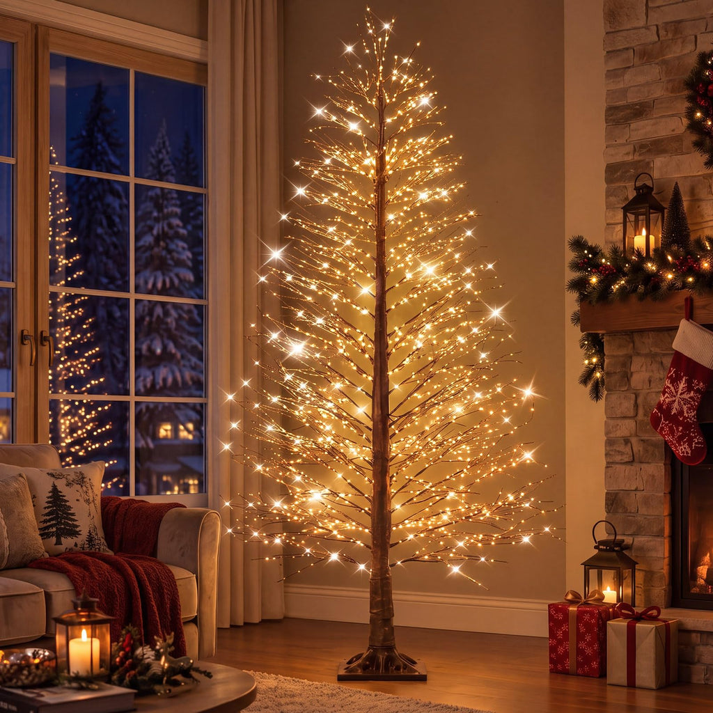 1 Pack 6ft Lighted Birch Tree Warm White Twinkle Lights, 1100 LED