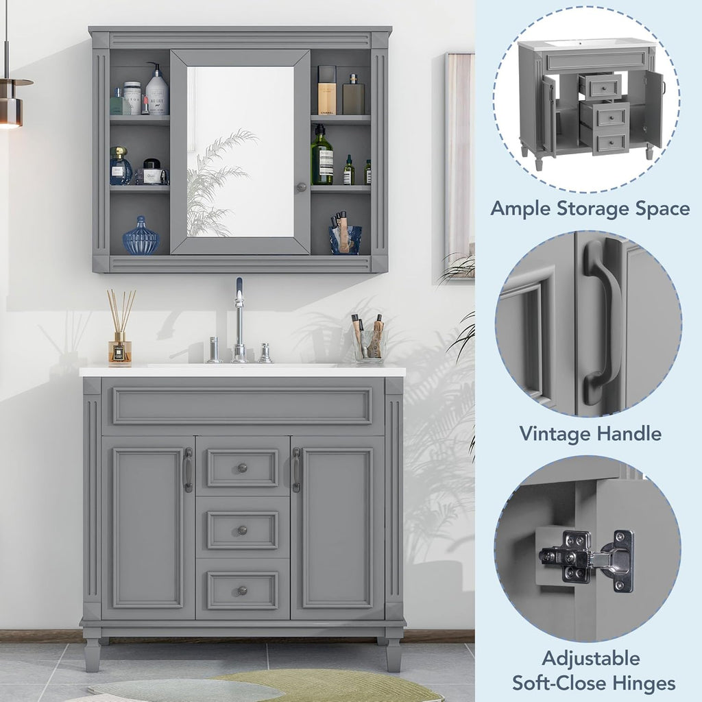 36” Bathroom Vanity with Sink, Freestanding Single Bathroom Sink Vanity Cabinet Set with 36” Countertop & Integrated