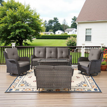 5 Piece Outdoor Wicker Furniture, Patio Swivel Rocking Chairs with Loveseat and 3 Seat Sofa, All Weather Patio