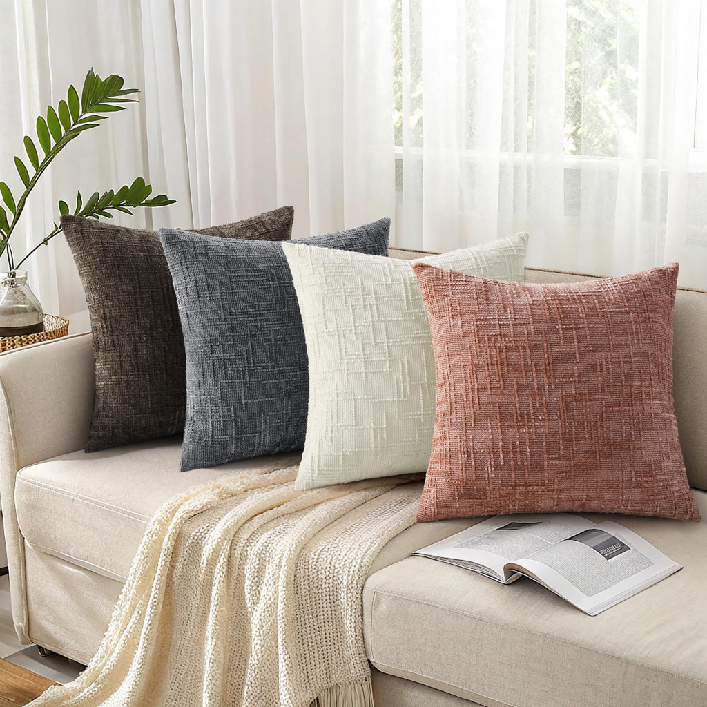 Textured Chenille Throw Pillow Covers 20x20 Set of 2 Pink