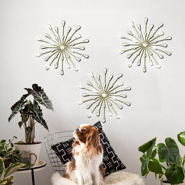 3 Set Gold Starburst Wall Art Decor Metal Bling Crystal Rhinestones Sunburst Wall Decor Sparkling Rhinestone Art