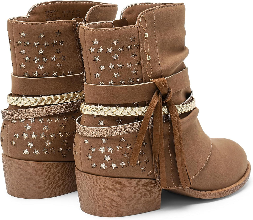 Girls Ankle Boots Side Zipper Low Heels
