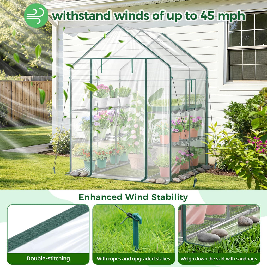 Plastic Greenhouse for Outdoors: Portable Walk in Plant Green House with Improved Transparent PVC Cover, 3 Tiers 12