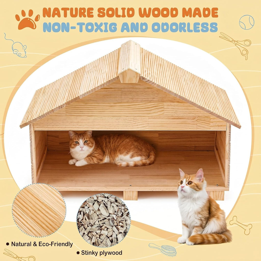 Wooden Cat House for Outside Waterproof 35.4 × 22 × 22 Inch