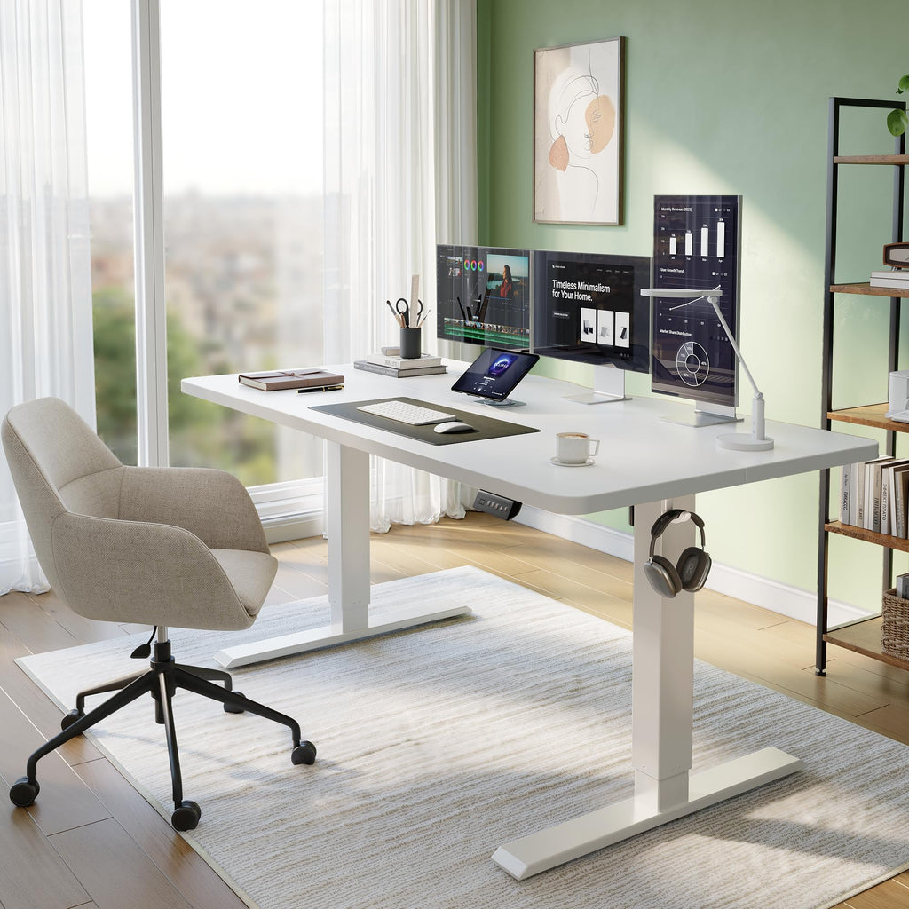 55x30 Large Electric Standing Desk, 30" Deep Desktop, White