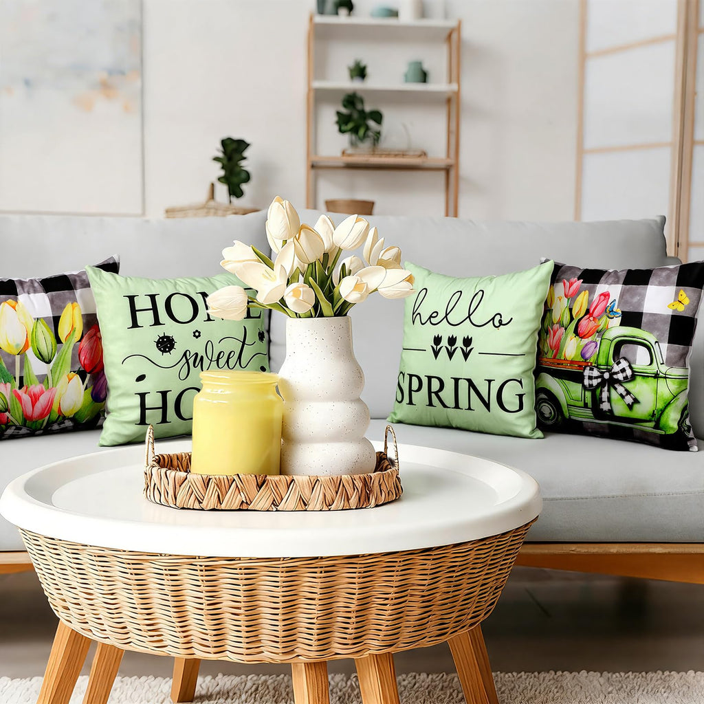 Set of 16 Easter Pillow Covers 18 x 18 Inch Buffalo Plaid Throw Pillow Covers Valentine's Day St. Patrick's Day
