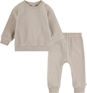 Baby Waffle Knit Crewneck Sweatshirt and Pants piece Outfit Set