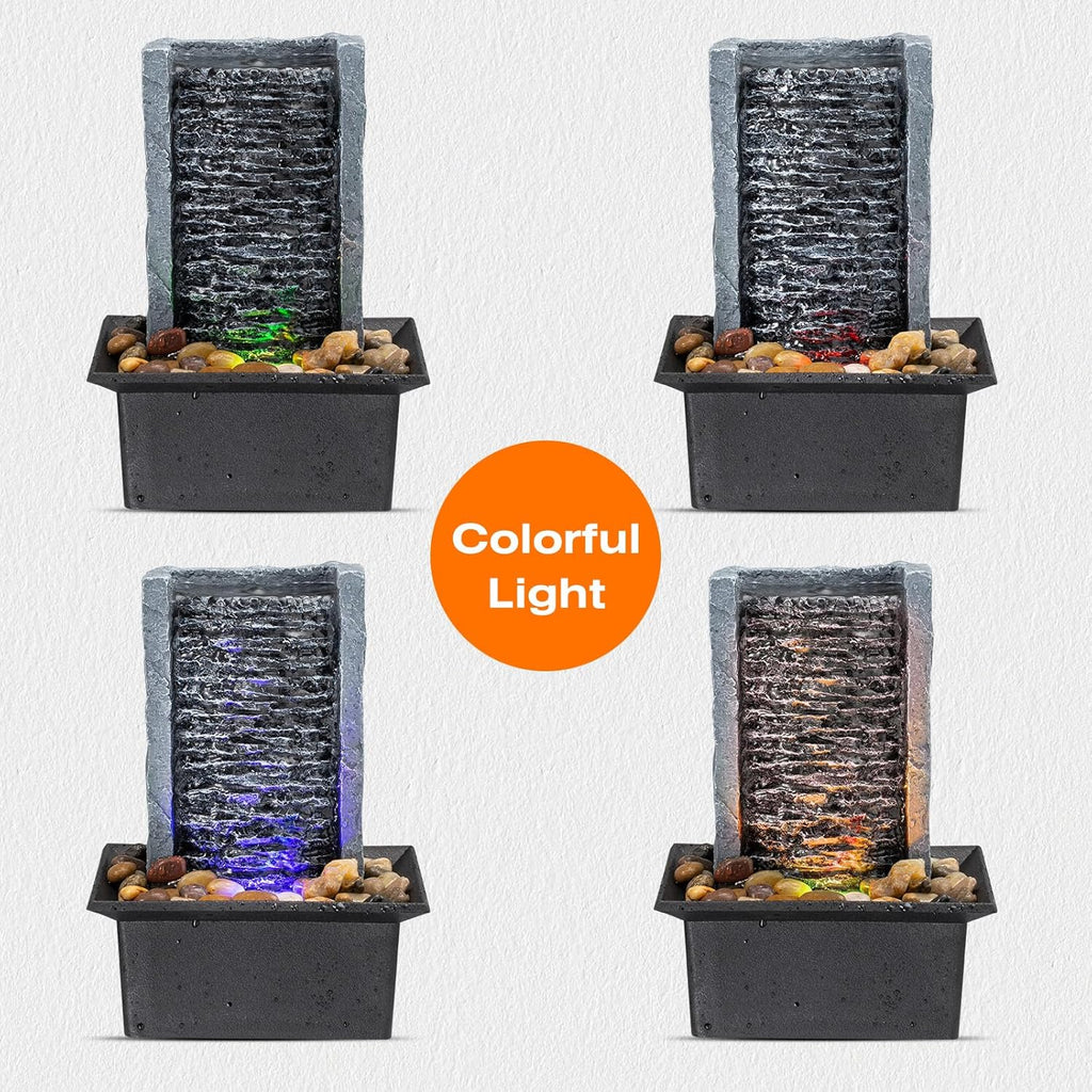 Tabletop Fountain Indoor Waterfall Rock Fountain LED-Lights Water Feature Waterfall for Modern Home and Office Indoor