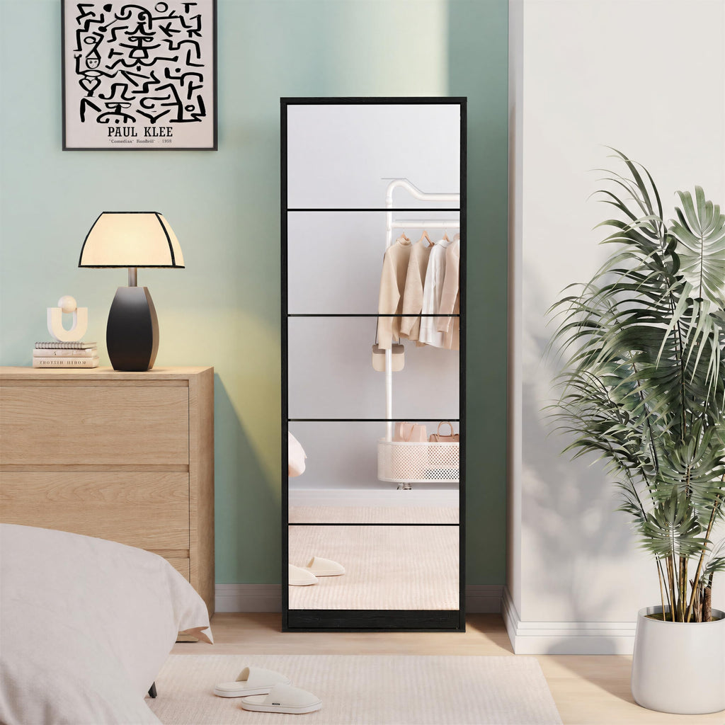 Mirror Shoe Cabinet with 5 Flip Drawers, Shoe Rack Storage Organizer, Entryway Shoe Cabinet for Front Door, Hallway