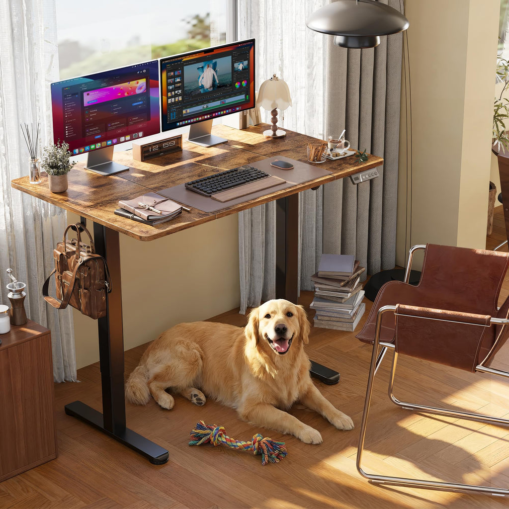 Electric Height Adjustable Standing Desk, 55x24 Inch, Rustic Brown