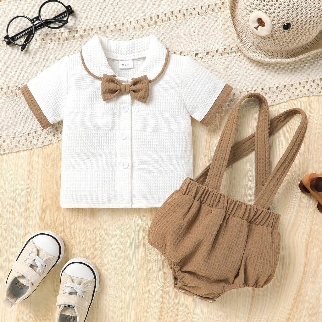 Baby Boy Clothes Baptism Suit Gentleman Wedding Outfits Shirt and Bloomers Shorts Set 1st Birthday Cake Smash