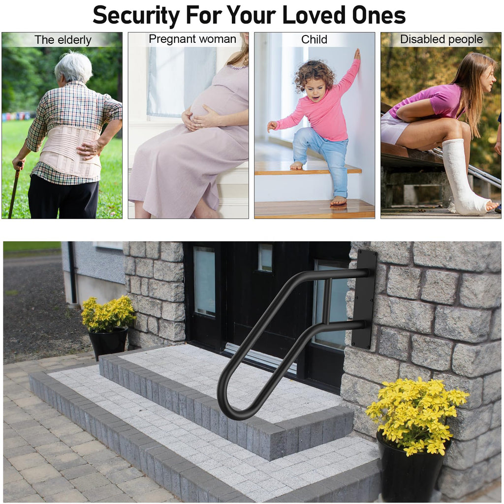 Handrails for Outdoor Steps, 22.8" Stair Railing Indoor1-3 Step, U-Shaped Safety Handrails for Kids, Elderly