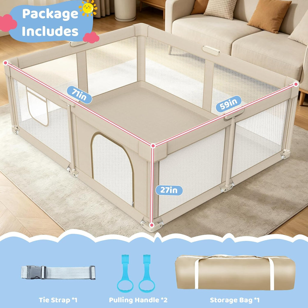 Foldable Baby Playpen 71"x59", Super Large Playpen for Babies and Toddlers | Portable Playpen, Breathable Mesh, No