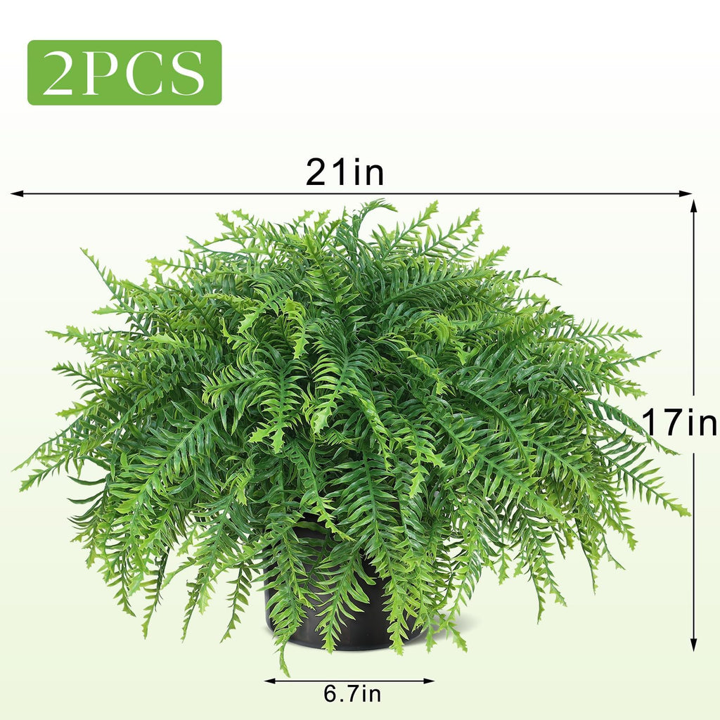 2 Sets Artificial Boston Ferns Topiary Plants for Front Porch Decor(Green)