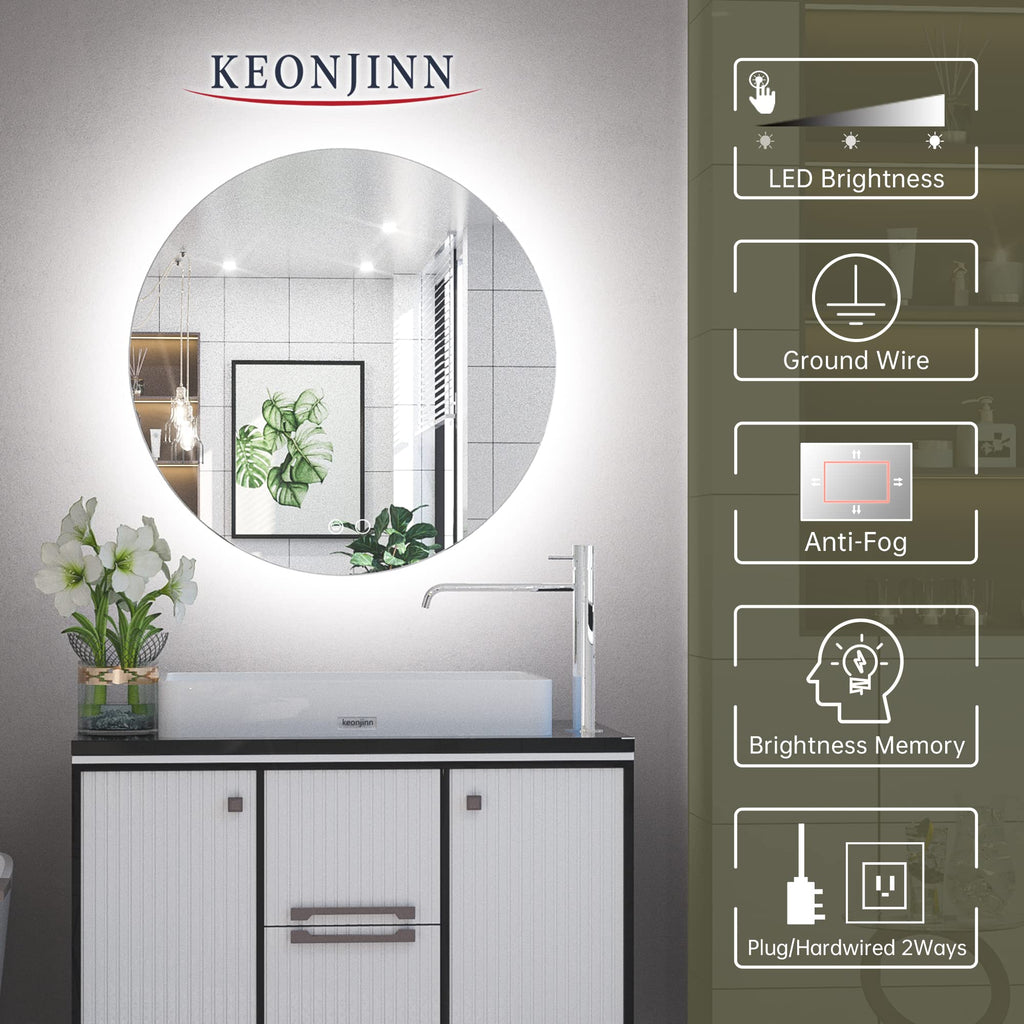 24 Inch Round Backlit Mirror Bathroom, Effortless Installation