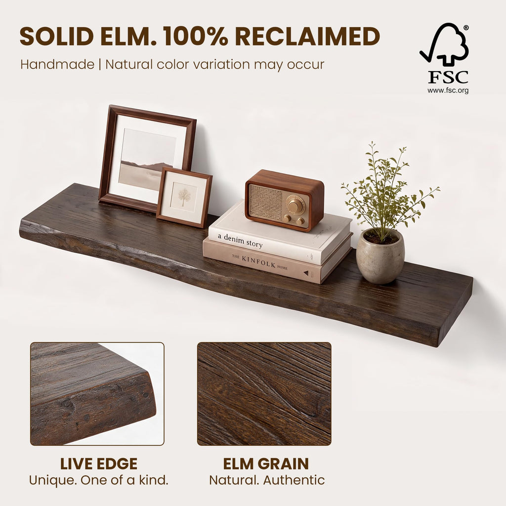 48 Inch Floating Shelves for Wall, Live Edge Wall Shelves 1 Pack